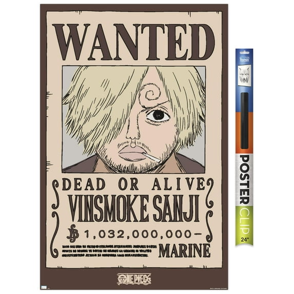 One Piece - Vinsmoke Sanji Wanted Poster Wall Poster, 22.375" x 34"