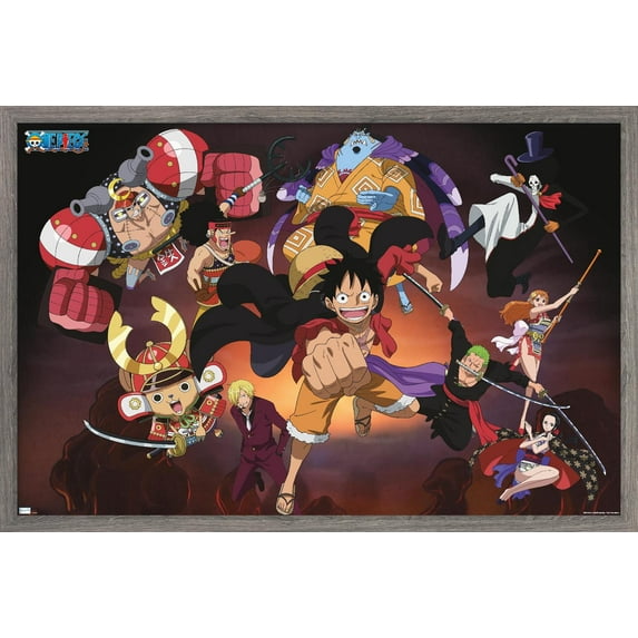 One Piece: Wano Country - Group Attack Wall Poster, 14.725" x 22.375" Framed