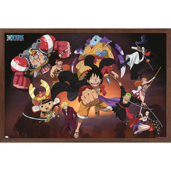 One Piece: Wano Country - Group Attack Wall Poster, 14.725" x 22.375" Framed