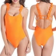thumbnail image 1 of One Piece Womens Cutout Back Swimsuit Scoop Neck Tummy-Control Bathing Suits Ruffle Strap Swimwear for Women Beachwear Orange, XXL, 1 of 5