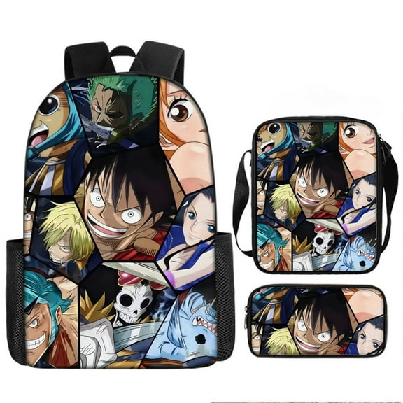 One Piece anime backpack, meal bag and pen case three-piece set