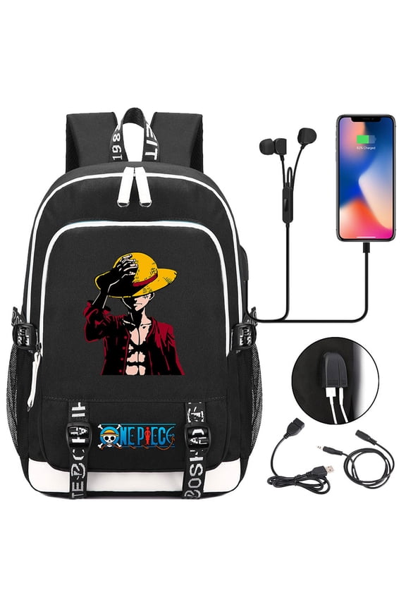 One_Pieces Anime School Backpack Wear Resistant Travel Daypack Lightweight Student Bookbag with USB Charging Port