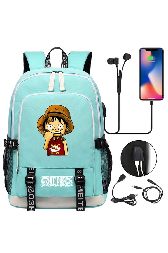 One_Pieces Graphic Backpack with USB Charging Port-Student Back to School Bag Multifunction Travel Laptop Knapsack for Teen