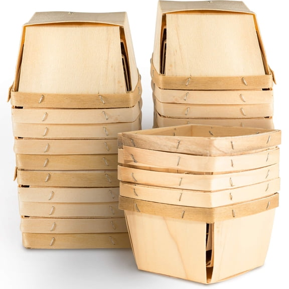 One Pint Wooden Berry Baskets (10 Pack) – For Fruit Picking, Arts, Crafts, and Decor; 4” Square Vented Wood Boxes
