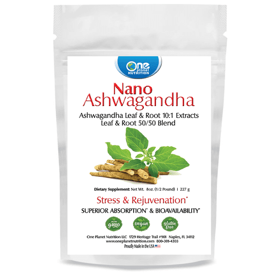 One Planet Nutrition Nano Ashwagandha Root & Leaf Powder 8 oz (227 Servings), Withania Somnifera Extract, Nano for Absorption, Supports Stress Levels and Vitality, Non-GMO, Gluten-Free