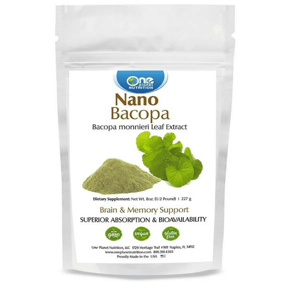 One Planet Nutrition Nano Bacopa Powder 8 oz (227 Servings), Bacopa Monnieri Leaf Extract, Nano for Absorption, Supports Mental Clarity and Focus, Non-GMO, Gluten-Free