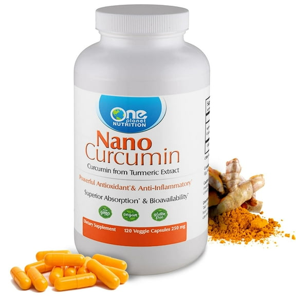 One Planet Nutrition Nano Curcumin 250 mg Veggie Capsules (120 Servings), Turmeric Extract, Nano for Enhanced Absorption, Supports Joint and Cellular Health, Non-GMO, Gluten-Free