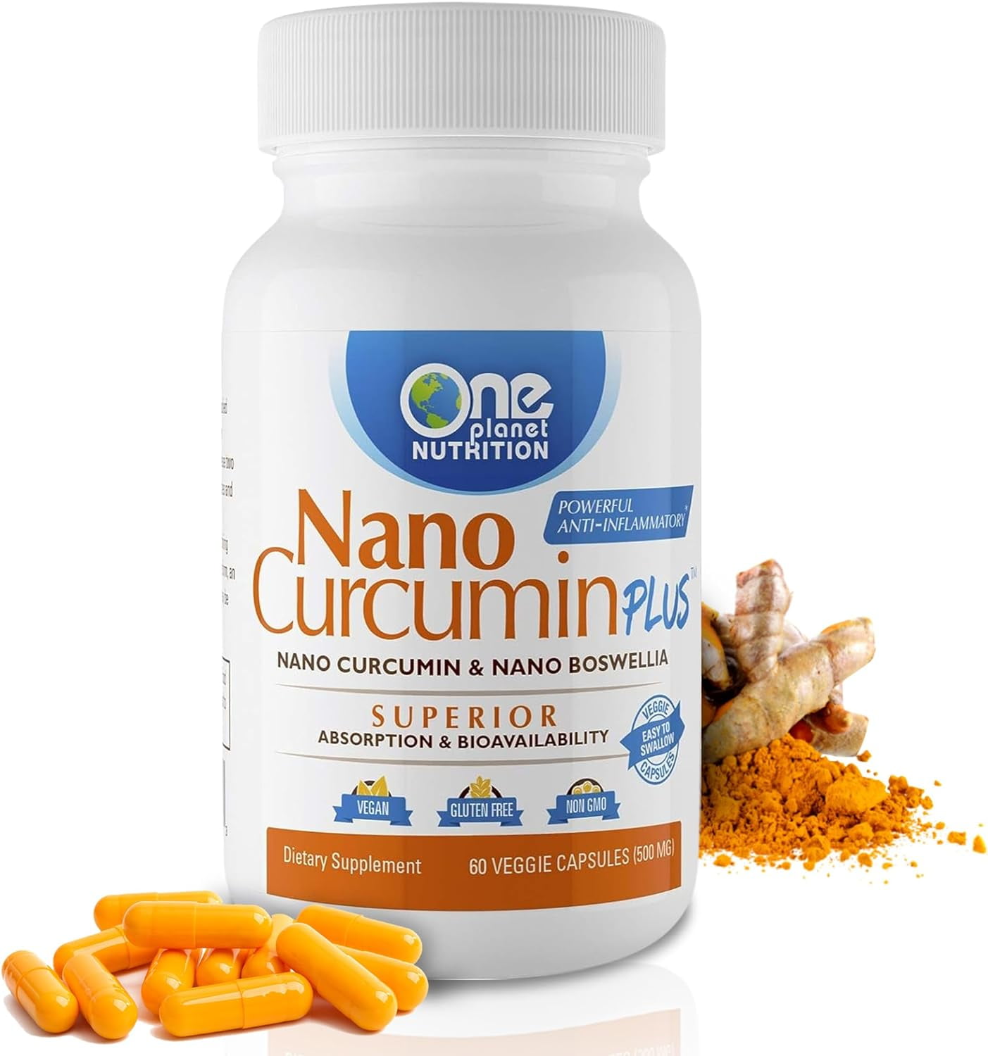 One Nutrition Nano Curcumin Plus 500 mg, Turmeric Curcumin Water