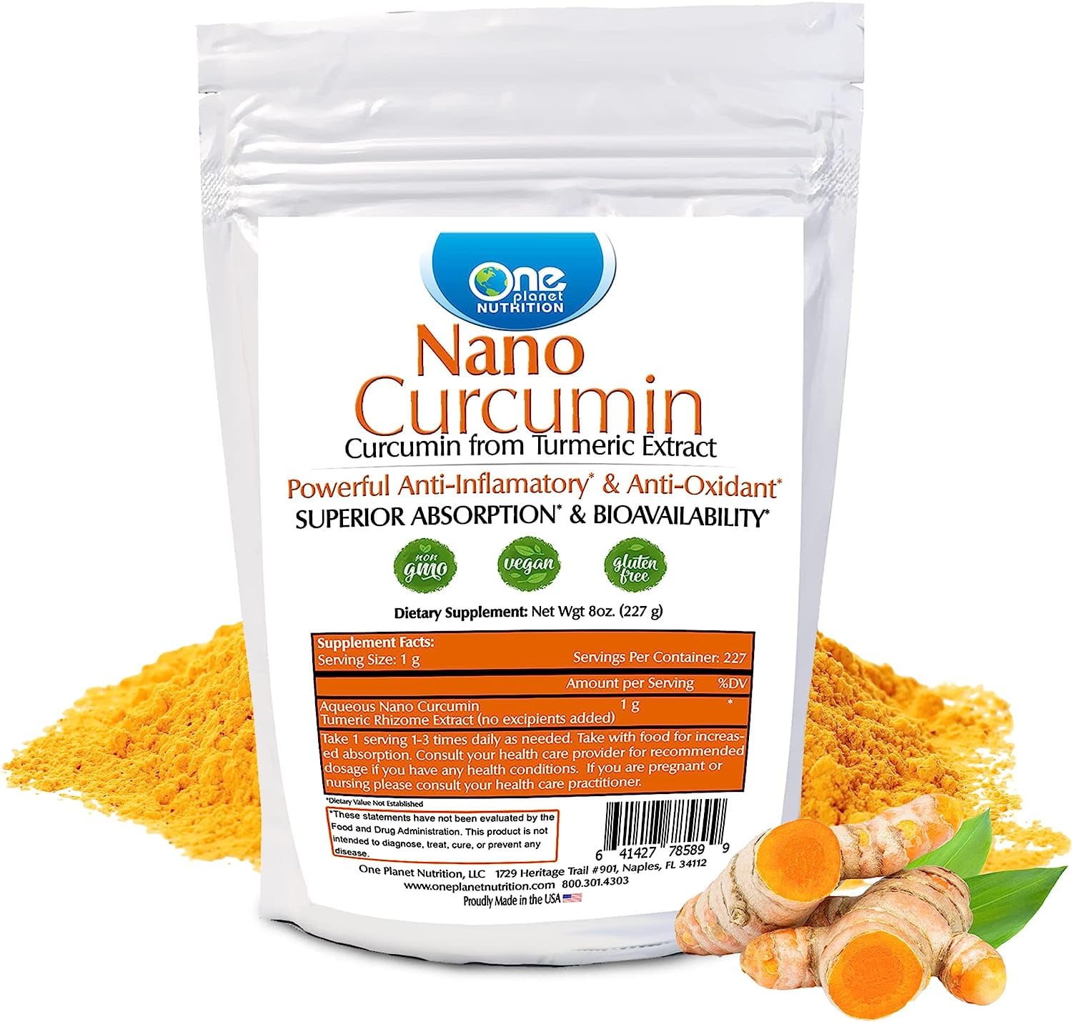 One Nutrition™ Nano Curcumin Powder, Turmeric Curcumin Water