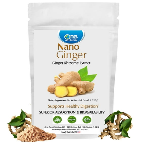 One Planet Nutrition Nano Ginger Root Powder 8 oz (227 Servings), Zingiber Officinale Extract, Nano for Enhanced Absorption, Supports Digestive and Immune Health, Non-GMO, Gluten-Free, Vegan