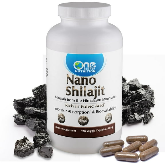 One Planet Nutrition Nano Shilajit 250 mg Veggie Capsules (120 Servings), Himalayan Shilajit Extract, Nano for Enhanced Absorption, Supports Energy and Vitality, Non-GMO, Gluten-Free