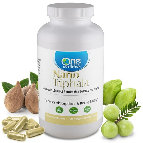One Planet Nutrition Nano Triphala 250 mg Veggie Capsules (120 Servings), Amalaki, Bibhitaki & Haritaki Extracts, Nano for Enhanced Absorption, Supports Digestive Health, Detox, Non-GMO, Gluten-Free