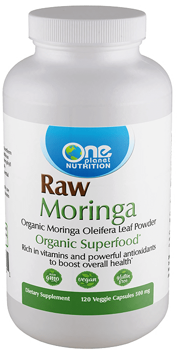 One Planet Nutrition Raw Organic Moringa 500 mg Veggie Capsules (120 Servings)