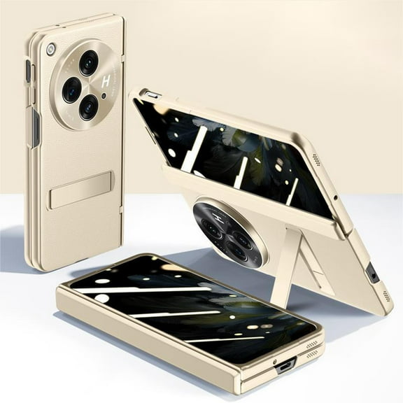 for One Plus Open Case with Privacy Screen Protector, Built-in Adjustable Kickstand & Magnetic Hinge Protection All-Inclusive Protective Case for One Plus Open, Gold
