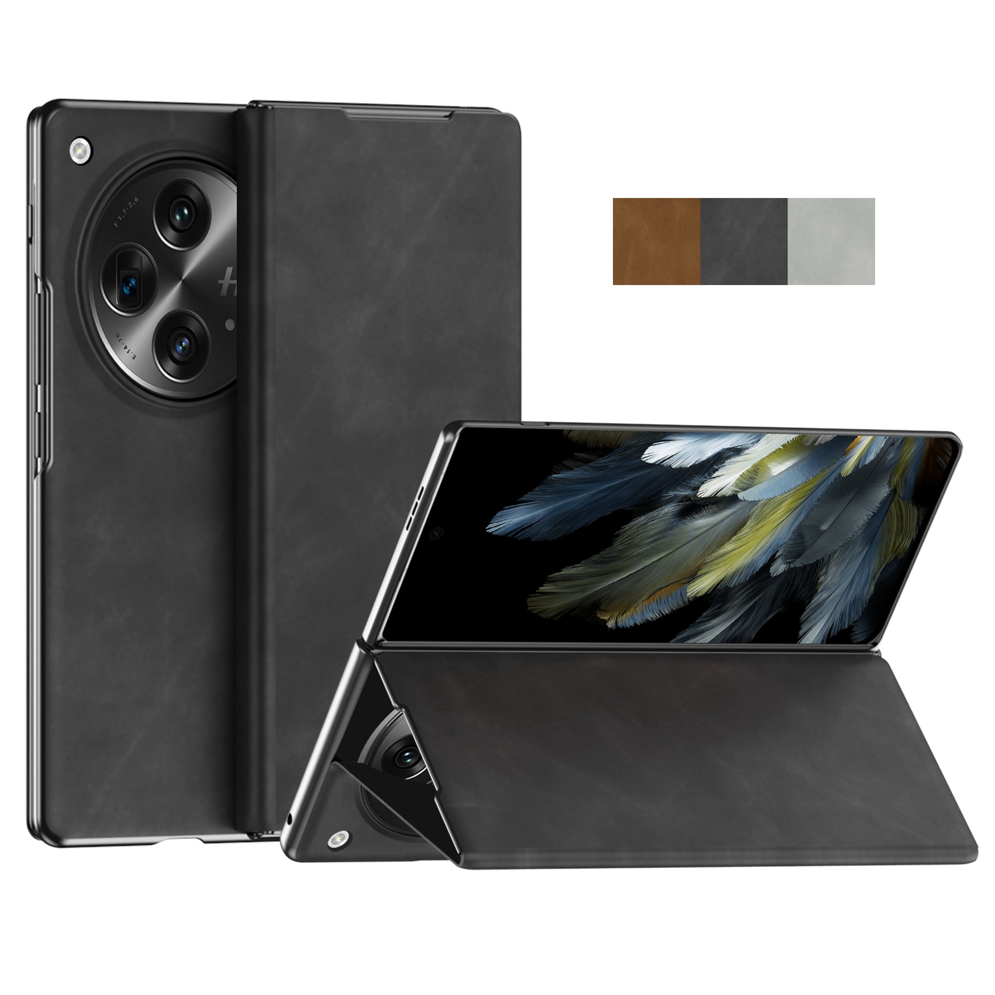for One Plus Open/Oppo Find N3 Case, Premium Leather Shockproof Case Magnetic Closure Kickstand Folio Protective Phone Cover with Window View For One Plus Open/Oppo Find N3,Black2