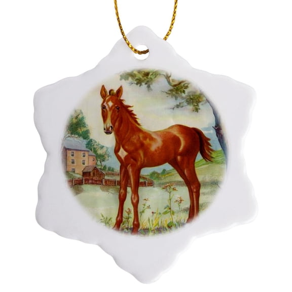 3drose, One Pony Cartoon, 3 inch Snowflake Porcelain Ornament