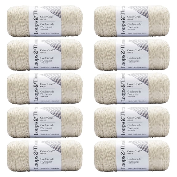 Loops & Threads One Pound Yarn by Caron - Solid Color Yarn for Knitting, Crochet, Weaving, Arts & Crafts - Off White, Bulk 10 Pack