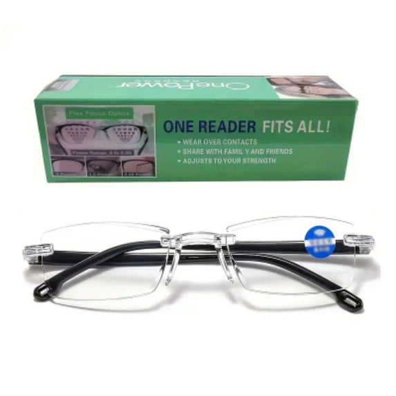 One Reader Unisex Anti-Eyestrain Flex-Focus Progressive Plastic Rimless Reading Glasses, 1 Pair