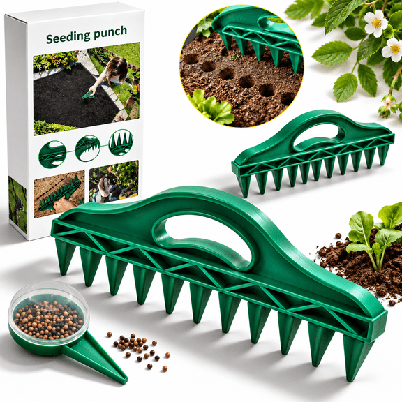 One-Press 12-Hole Garden Seed Dibber & Spacer, Lightweight Dibbler Tool for Planting, 12-Hole Seed Spacing Tool and Garden Row Maker for Raised Beds & Square Foot Gardening