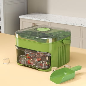 One-Press Release Ice Cube Tray With Storage Bin, 2-Layer Ice Maker With Lid, Leak-Proof Ice Maker For Home Bar & Summer Drinks Green-15X15X10.5Cm