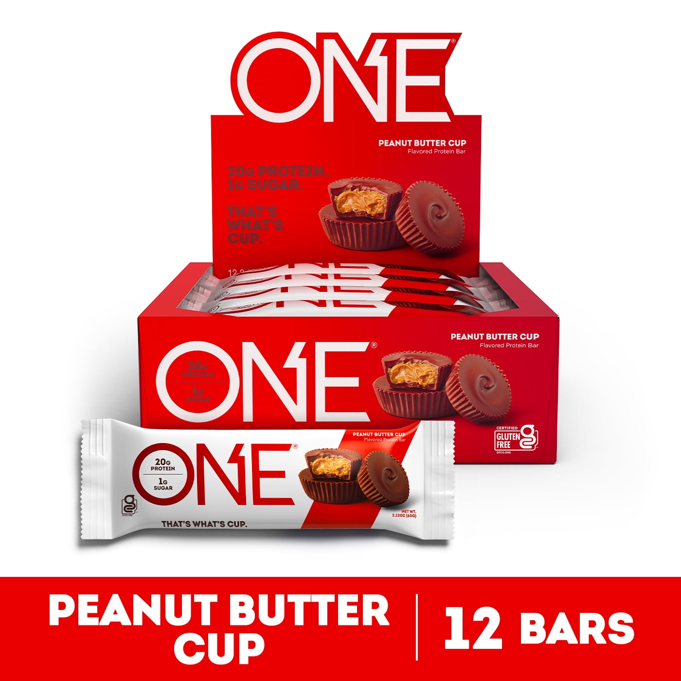 ONE Brands Protein Supplement Bar, Peanut Butter Cup, 20g Protein, 12 Count