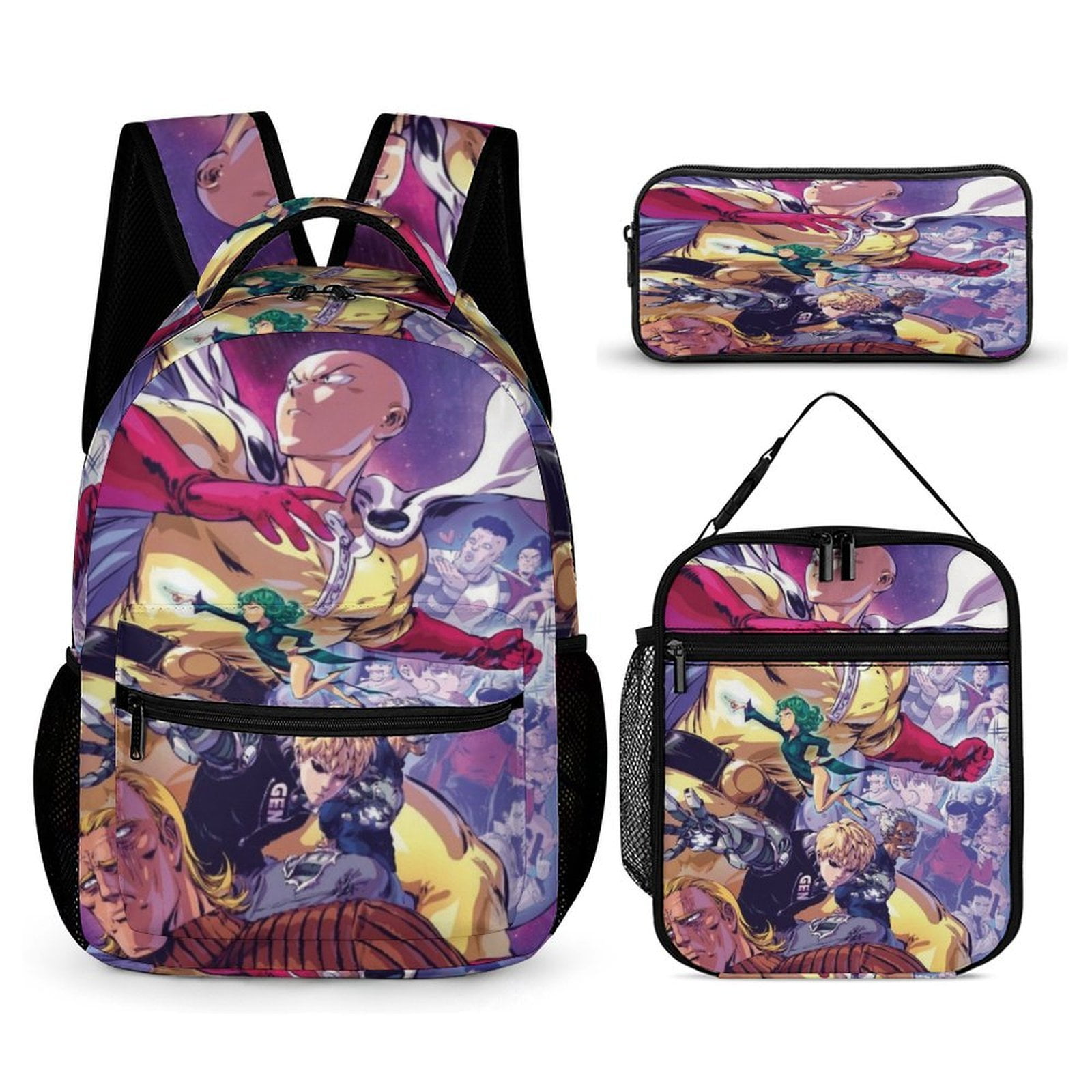 One Punch Man Piece Backpack Set Anime Casual Daypack with Lunch