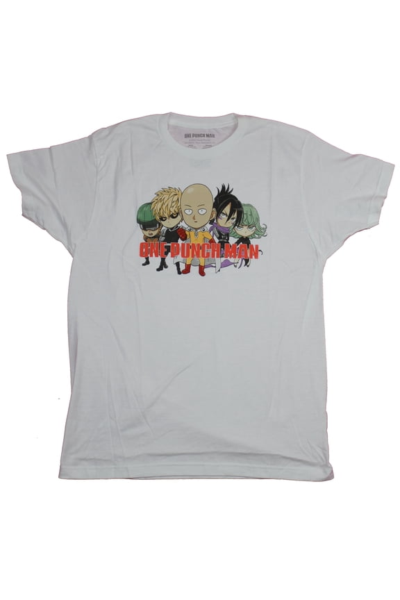 One Punch Man Mens T-Shirt - Saitama & More Characters Chibi Style (X-Large)