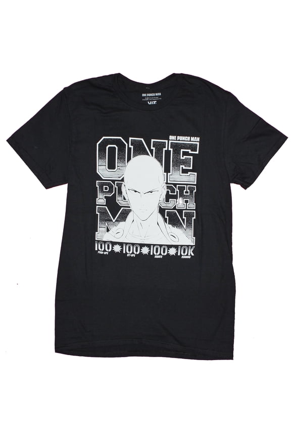 One Punch Man Mens T-Shirt - Serious Saitiama Over Exercise Image (Large)