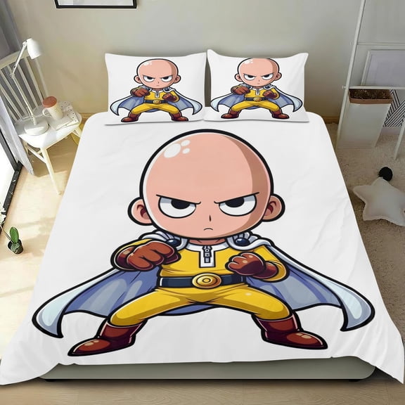 One Punch Man Themed Bed Sheet Set Three Piece Set 53x79 Inches Comfortable And Skin Friendly Unique Design Creating A Star Studded Night