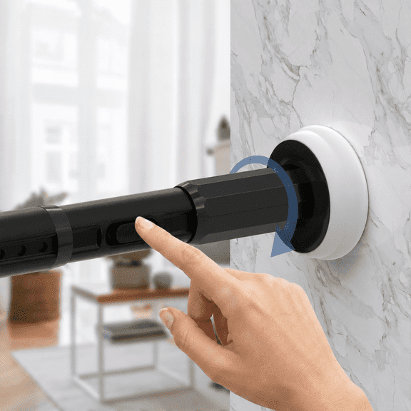 39-86" One-Push Spring Tension Rod, No Drill Adjustable Curtain Rod, 28mm Diameter Heavy Duty Rustproof Carbon Steel Rod for Patio, Outdoor, Bathroom, Black