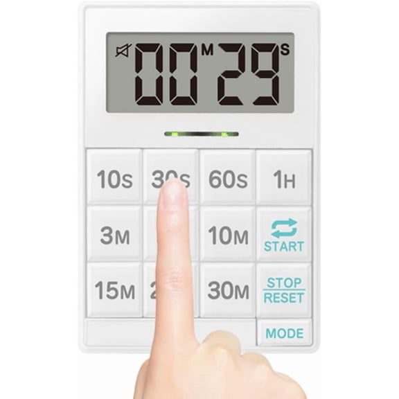 One-Push Timer, Just Press, Easy, Time Saving, Interval, Silent, Kitchen Timer, Digital, Magnet, Stand, Light, Study, Muscle Training, Sports, White