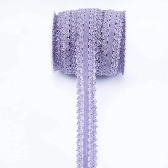 One Roll 16 Yards 3/4'' Picot Edge Stretch Lace, Frilly Edges Elastic Webbing,Lace for Headbands (Lavender)