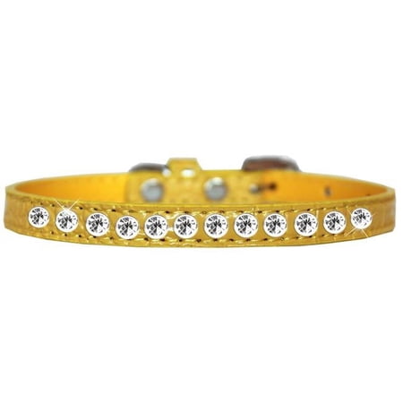 One Row Clear Jewel Croc Dog Collar, Yellow - Size 16