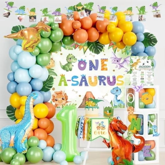 One a Saurus Dinosaur First Birthday Party Decorations - Dino Themed 1 Year Old Backdrop Banner Balloon Cake Topper Crown Box Cutouts Poster$$Electronics Accessories