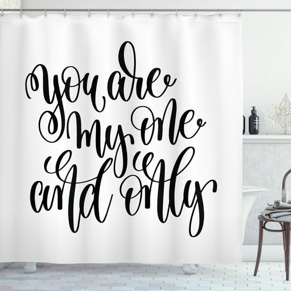 One and Only Saying Shower Curtain, Simple Pattern of Typography in Cursive Handwriting Bold Font, Fabric Bathroom Set with Hooks, 69W X 75L Inches Long, Charcoal Grey White, by Ambesonne