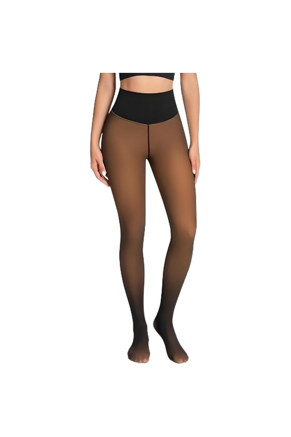 One-Seam Fake Sheer Fleece Lined Tights for Women, Thermal Leggings with Tummy Control & Butt Lifting Design