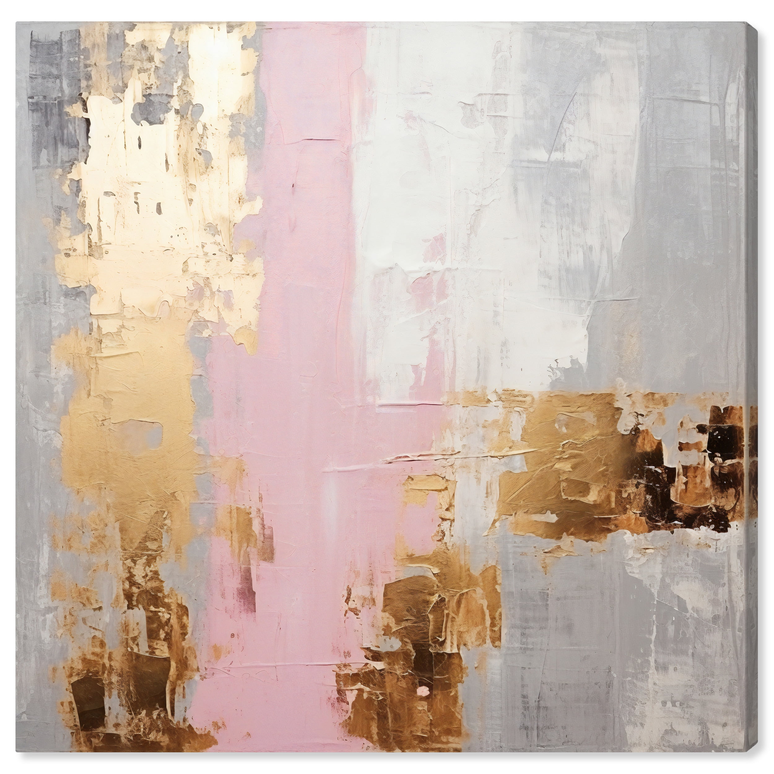 Glam Pink and Gold Abstract Canvas Wall Art, 24" x 24"