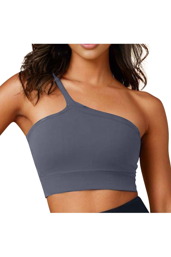 One Shoulder Bandeau Sports Bra for Women One Strap Asymmetrical Padded Workout Bra Tube Top for Training Gym Yoga