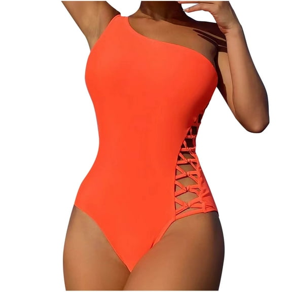 One Shoulder Bathing Suits for Women Side Hollow out Swimsuit High Cut Swimsuit Orange Swimsuits One Piece Swimsuit Clearance for Teens