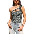 thumbnail image 1 of INSPIRE CHIC One Shoulder Bodysuits Top for Women Leopard Print Mesh Ruched Going Out Leotard Tank Top XS Gray, 1 of 6
