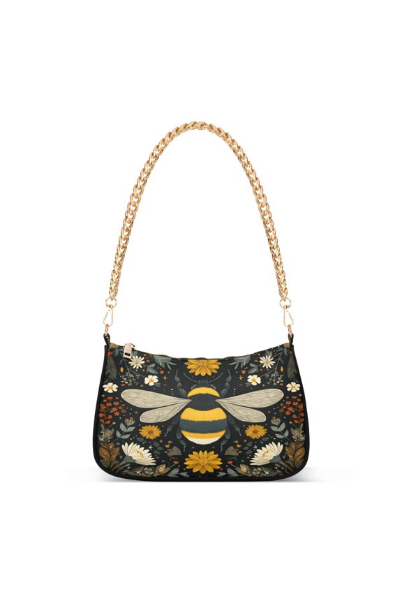 One Shoulder Chain Handbag 7.1x11x2.8in Women's Hobo Handbags Tote Handbags Shoulder Handbags Card Bag Cash Bag Key Bag Beautiful Bumblebee Illustration