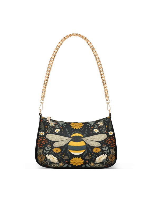 One Shoulder Chain Handbag 7.1x11x2.8in Women's Hobo Handbags Tote Handbags Shoulder Handbags Card Bag Cash Bag Key Bag Beautiful Bumblebee Illustration