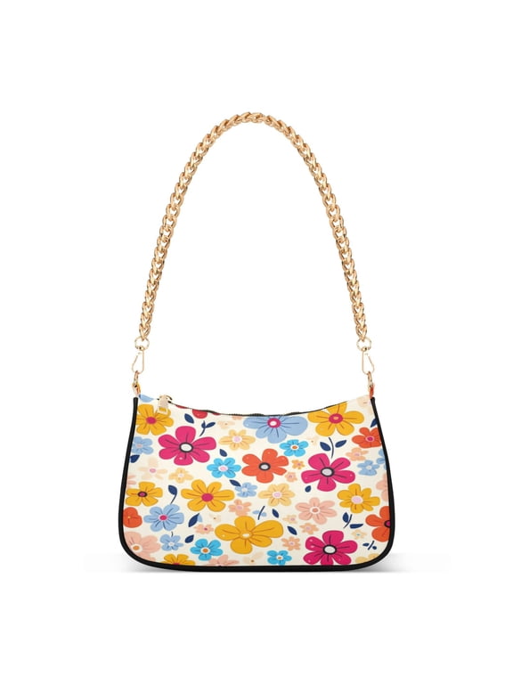 One Shoulder Chain Handbag 7.1x11x2.8in Women's Hobo Handbags Tote Handbags Shoulder Handbags Card Bag Cash Bag Key Bag Beautiful Flowers Seamless2