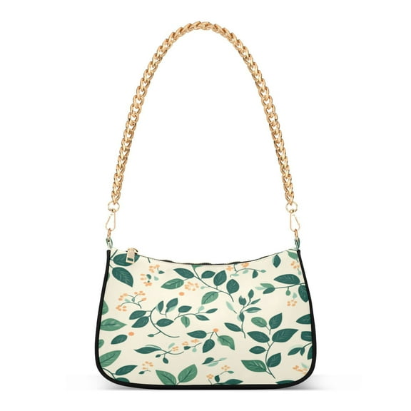 One Shoulder Chain Handbag 7.1x11x2.8in Women's Hobo Handbags Tote Handbags Shoulder Handbags Card Bag Cash Bag Key Bag Beautiful Green Leaves