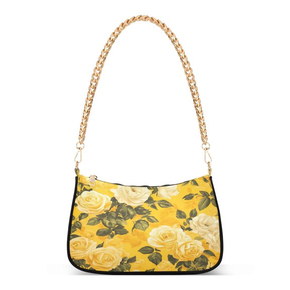 One Shoulder Chain Handbag 7.1x11x2.8in Women's Hobo Handbags Tote Handbags Shoulder Handbags Card Bag Cash Bag Key Bag Beautiful Yellow Rose Seamless