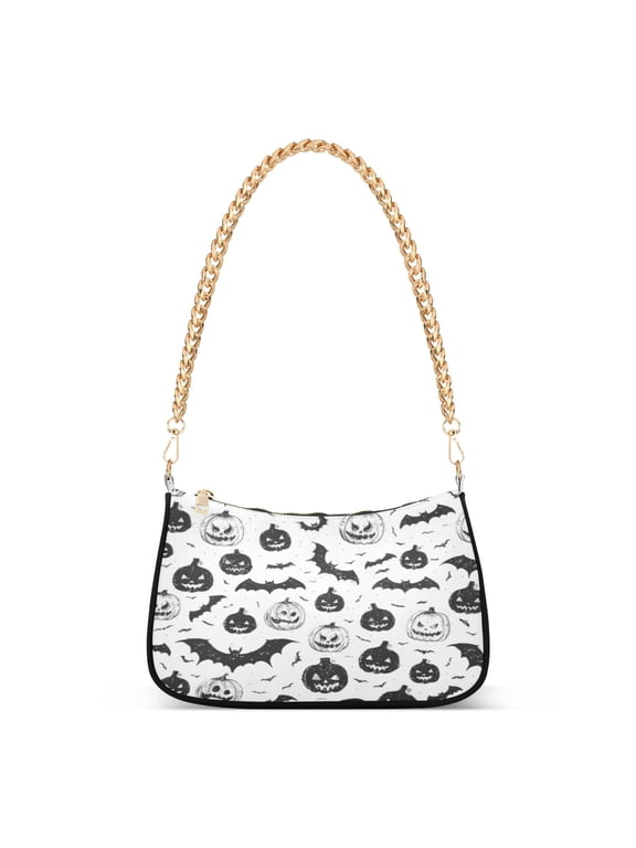 One Shoulder Chain Handbag 7.1x11x2.8in Women's Hobo Handbags Tote Handbags Shoulder Handbags Card Bag Cash Bag Key Bag Black Halloween Elements