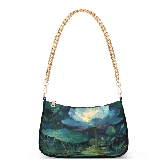 One Shoulder Chain Handbag 7.1x11x2.8in Women's Hobo Handbags Tote Handbags Shoulder Handbags Card Bag Cash Bag Key Bag Blue Lotus Flower Float
