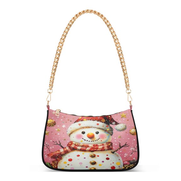 One Shoulder Chain Handbag 7.1x11x2.8in Women's Hobo Handbags Tote Handbags Shoulder Handbags Card Bag Cash Bag Key Bag Cartoon Pink Christmas Snowman