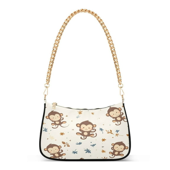 One Shoulder Chain Handbag 7.1x11x2.8in Women's Hobo Handbags Tote Handbags Shoulder Handbags Card Bag Cash Bag Key Bag Cute Brown Cartoon Monkey