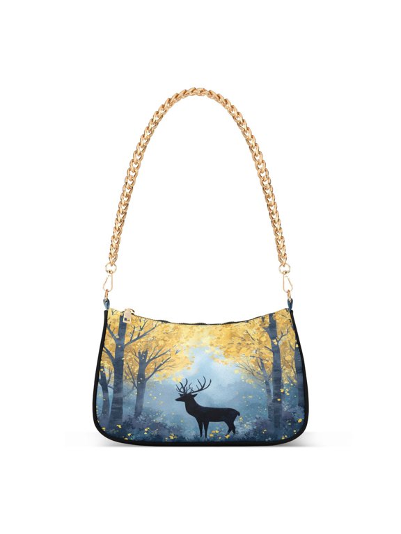 One Shoulder Chain Handbag 7.1x11x2.8in Women's Hobo Handbags Tote Handbags Shoulder Handbags Card Bag Cash Bag Key Bag Deer in The Forest